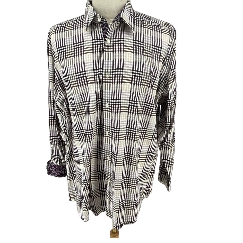 Murano Mens Long Sleeve Plaid Button Down‎ Shirt Plum Olive XL